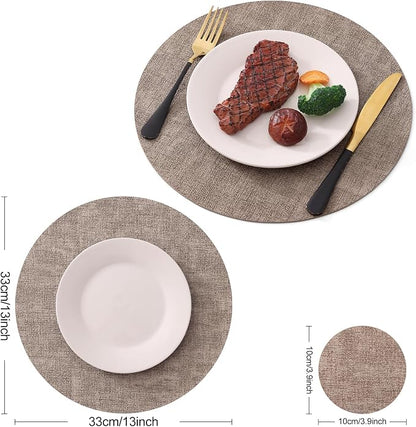 Homaxy Round Faux Leather Placemats and Coasters, Light Brown | Washable - Image 6