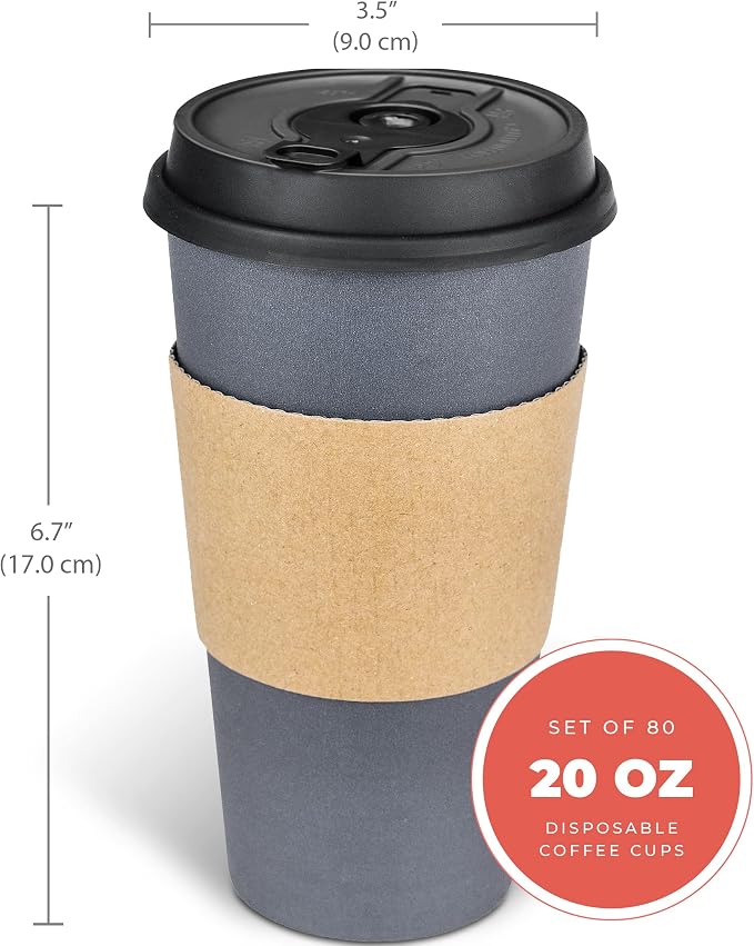 Disposable Coffee Cups With Lids - 20 oz To Go Coffee Cup With Lid. Large Togo - Image 3