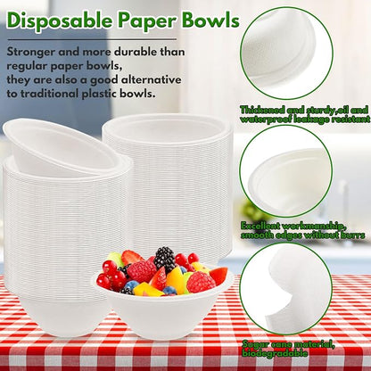 Tiaiidi 200 PACK White Paper Bowls, 8 oz Compostable Disposable Bagasse Bowls - Image 3
