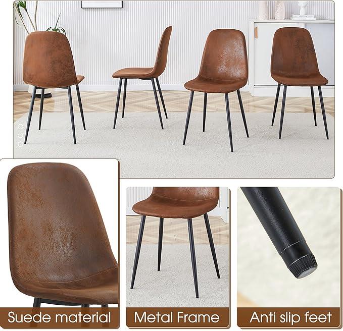 Dinner Table Set for 6, Modern 55'' Wood Dining Table with Fabric Dining Chairs Set of 6,Dining Room Sets for 6,Ideal for Kitchen Dining Room