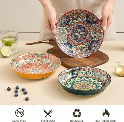 Ceramic Pasta Bowls Set of 6-8 inch 30 oz Serving Bowls, Colorful Dinner Bowls - Image 3