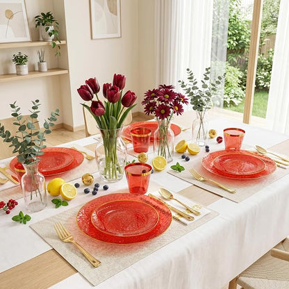 Rubtlamp 175 Pcs Plastic Dinnerware Set, Hammered Party Plates Set Include - Image 7