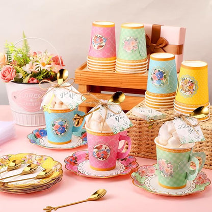 125 Pcs Tea Party Favors Set Floral Paper Teacups - Image 2