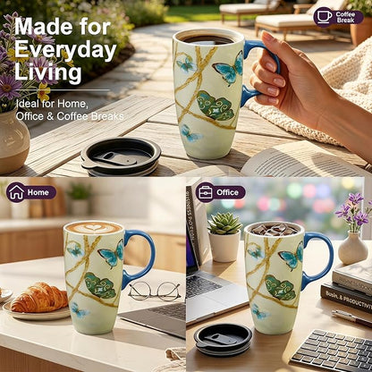 Topadorn 17oz Blue Butterfly Ceramic Coffee Mug - Image 4