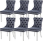 KCC Velvet Dining Chairs Set of 6, Upholstered High-end Tufted Dining Room Chair with Nailhead Back Ring Pull Trim Stainless Steel Legs, Contemporary Nikki Collection Modern Style for Kitchen, Gray