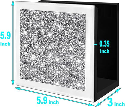 Wocred Mirror Napkin Holder,Crystal Crushed Diamond Vertical Holder,Square Glass Mirror Napkin Holder for Dining Table or Counter in The Kitchen.(5.9”X5.9”X3”)