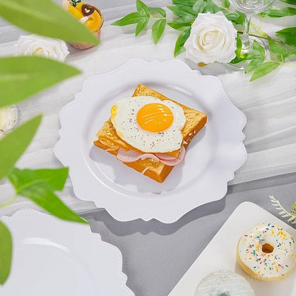 COLOSUS 60pcs White Plastic Party Dinner Plates - 9.5 Inch- Heavy Duty Disposable Plastic Dinner Plates for Party Thanksgiving and Everyday Use