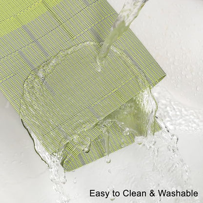 Placemats Set of 8, Vinyl Woven Place Mats Indoor Set of 8 Washable Wipeable PVC Table Mats Heat-Resistant Non Slip Placemat for Kitchen Dining Outdoor Table (Gray Grass Green, Set of 8)