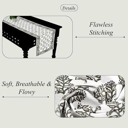 Evergreen Hand Block Print 100% Cotton Reusable Table Runner 16" X 90" Inches - Image 3