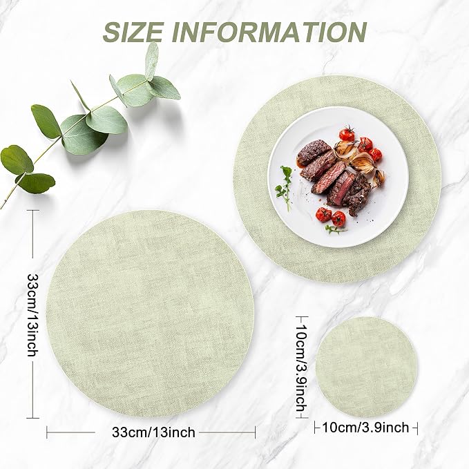 Round Faux Leather Placemats and Coasters, Reversible Heat Resistant Non-Slip - Image 3