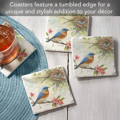 Thirstystone Bluebird Birdsong 4 Pack Tumbled Tile Stone Coasters | 4" Square - Image 2