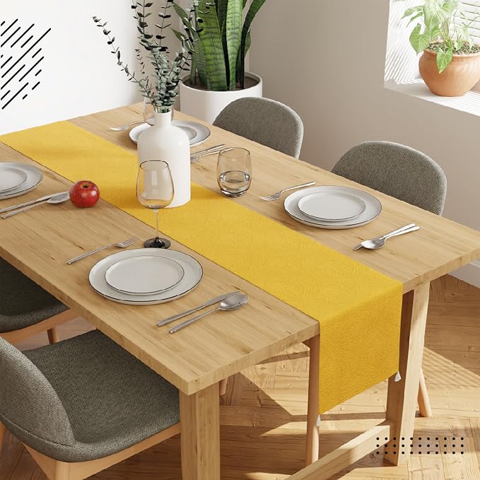 Encasa XO Table Runner, Embossed Velvet, Elegant 13"x72" | Lemon Yellow - Image 2