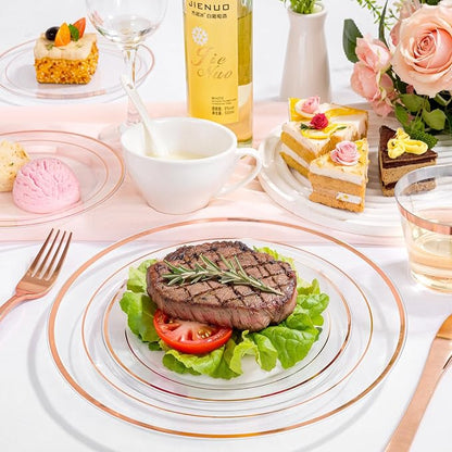 bUCLA 150PCS Clear Rose Gold Disposable Dinnerware set - Image 9