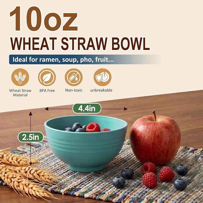 Mini Bowls Sets of 8, Unbreakable & Lightweight Wheat Straw Bowls 10oz - Image 2