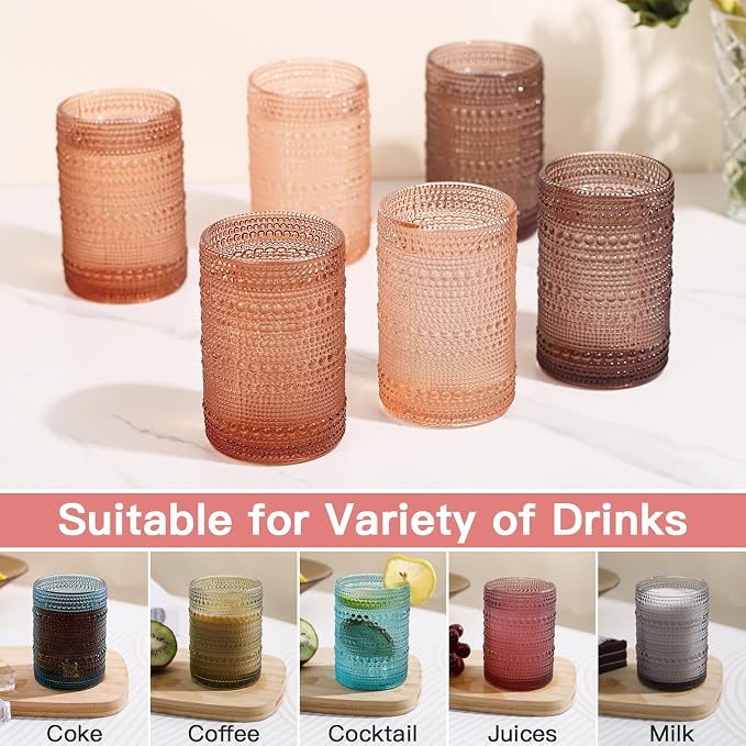 JOVGANK Venus Vintage Hobnail Drinking Glasses Set of 6, Water Tumbler 15oz - Image 6