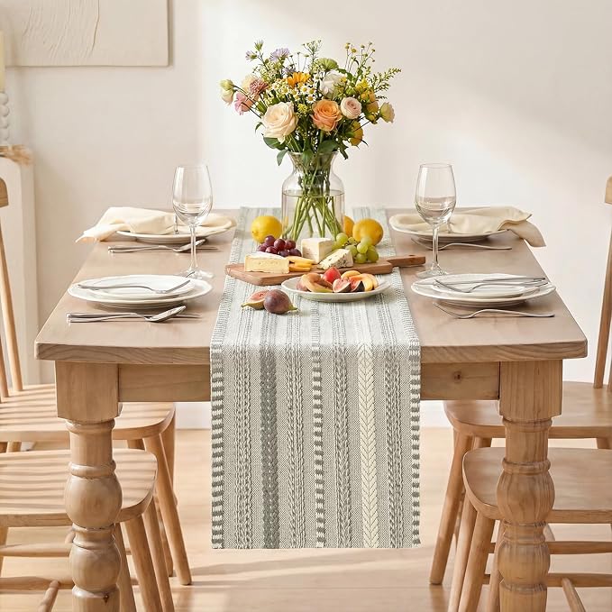 Artoid Mode Dark Grey Farmhouse Stripe Braided Table Runner 12x60 Inch | - Image 2