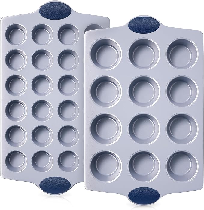 BRONYPRO 2-Pack 12 Cup and Mini 24 Cup Non Toxic Nonstick Ceramic Muffin Pan & by Bronypro