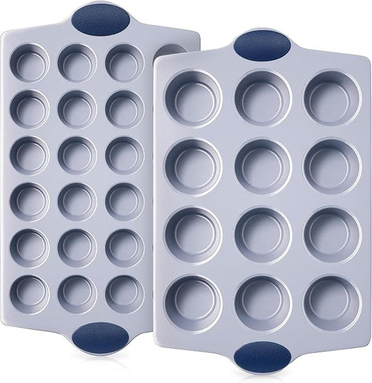 BRONYPRO 2-Pack 12 Cup and Mini 24 Cup Non Toxic Nonstick Ceramic Muffin Pan & by Bronypro