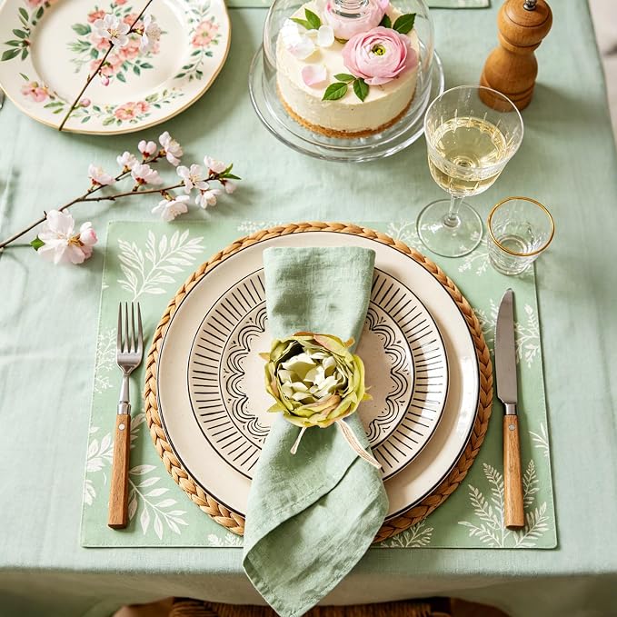 Handcraft Green Flower Napkin Rings Set of 12, Peony Napkin Holder Floral Rings - Image 6