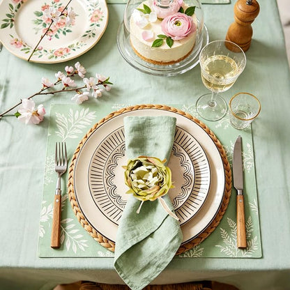 Handcraft Green Flower Napkin Rings Set of 12, Peony Napkin Holder Floral Rings - Image 6