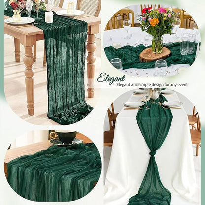 4 Pack Pack Dark Green Cheesecloth Table Runner 10Ft, Christmas Table Runner - Image 6