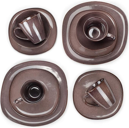 Elanze Designs 16-Piece Modern Luxury Chic Smooth Vintage Handmade Shape High Gloss Ceramic Stoneware Square Plate Mug & Bowl Kitchen Dinnerware 16 Piece Set - Service for 4, Plum Purple