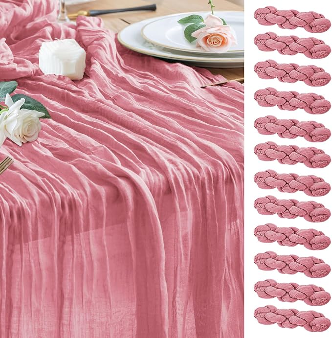 Cheesecloth Table Runner Dusty Rose 10FT Boho Gauze, 12 Pack | 120 Inch Cheese by Wokceer