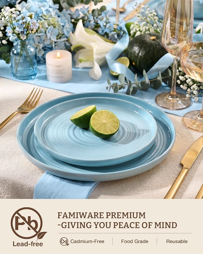 Dinnerware Sets for 6, Ceramic Plates and Bowls, Ice Blue | 18-Piece Ceramic - Image 2