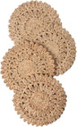 13.8" Set of 4 Round Corn Husk Placemats | Boho Woven Rattan Table Mats | Farmhouse Wicker Spring Plate Chargers Like Water Hyacinth, Seagrass for Wedding, Party, Christmas, Events