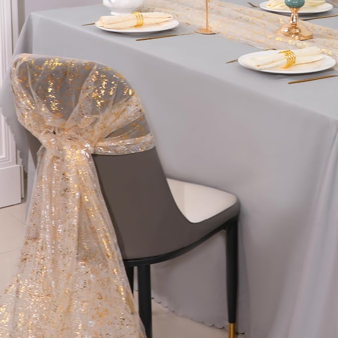 Snowkingdom 6Pcs 10 Ft Gold Table Runners, Sheer Chiffon Tulle Cheesecloth - Image 6