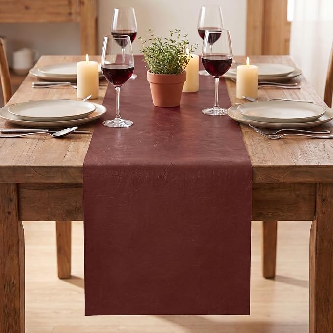 Artoid Mode Red Double Sided Vinyl Faux Leather Table Runner, Seasonal - Image 2