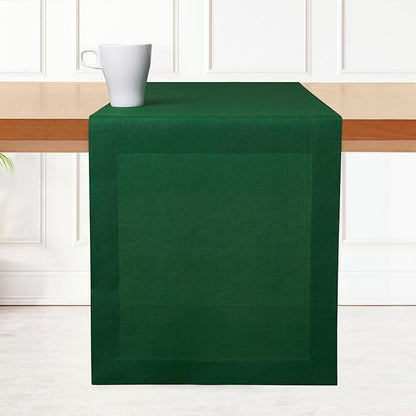 D'Moksha Homes Linen Forest Green Table Runner 84 Inches Long - 100% Pure Linen 14 x 84 Inch Table Runner for Dining, St Patricks Day, Easter - Machine Washable
