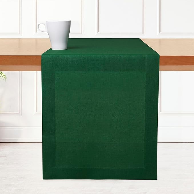 D'Moksha Homes Linen Forest Green Table Runner 90 Inches Long - 100% Pure Linen 14 x 90 Inch Table Runner for Dining, St Patricks Day, Easter - Machine Washable