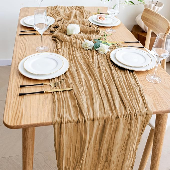 Cheesecloth Table Runner Khaki 10FT Boho Gauze Runner, 3 Pack | 120 Inch Cheese - Image 6