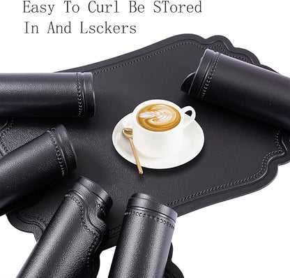 XINYUN Black Placemats Set of 6 Reversible Faux Leather Place Mat Wipeable Heat Resistant Non Slip Anti Oil Waterproof Eco-Friendly Table Mats Patio Placemats for Dining Table, Large