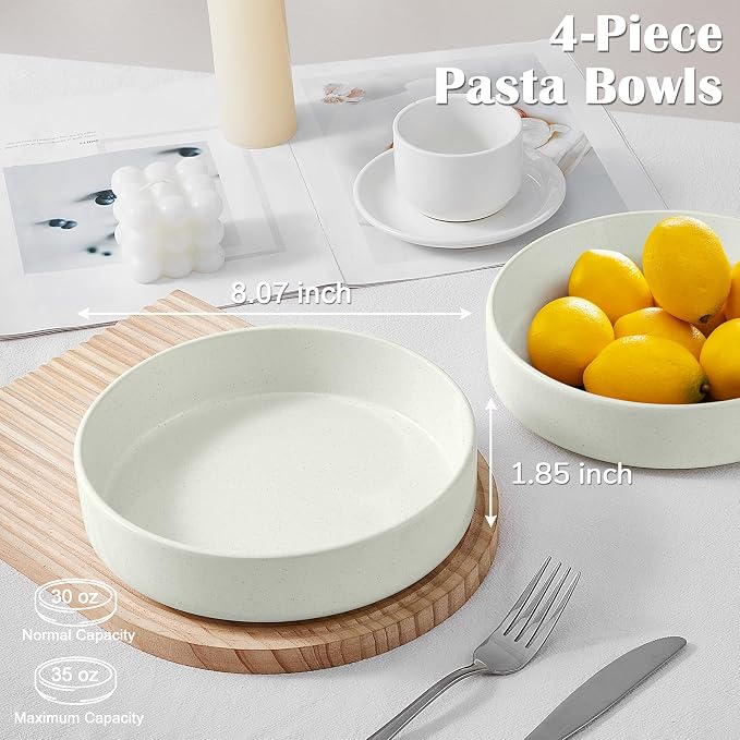 E-far Pasta Bowls Set of 4, 35oz Ceramic Large Salad Bowl Plates - Image 2