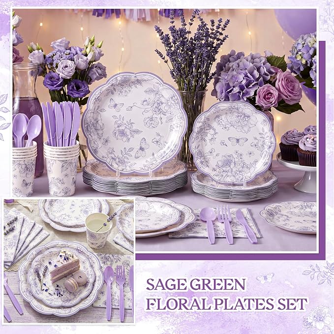 NatNarr 175 Pcs Purple Floral Party Supplies - Image 5