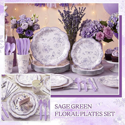 NatNarr 175 Pcs Purple Floral Party Supplies - Image 5