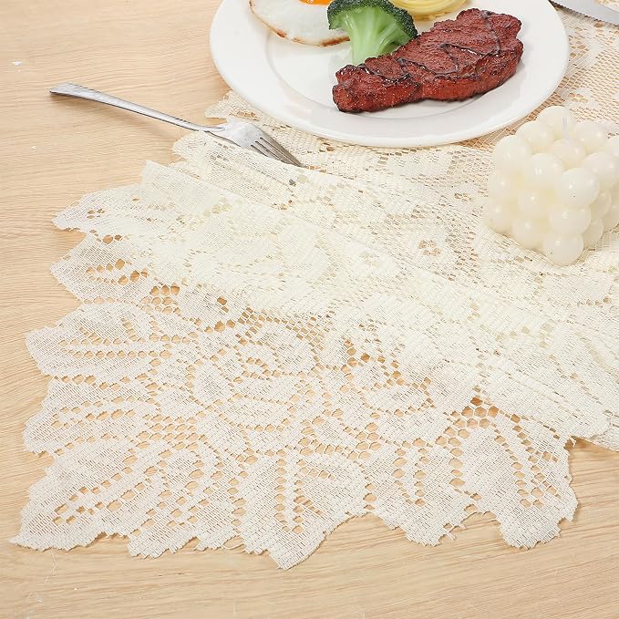 Beige Oval Lace Table Runner Doilies, Cotton Handmade Crochet Placemats - Image 6
