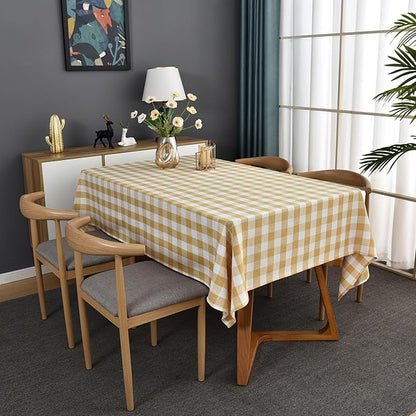 Gingham Table Cloth for Square Tables Yellow Checkered Plaid Tablecloth Heavy Duty Cotton Blend Washable & Wrinkle Table Cover for Outdoor Kitchen Dining Picnic Camping (52x52 Inch)