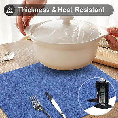 homing Faux Leather Heat Resistant Placemats 8 Packs, Waterproof Wipeable Dining PU Place Mats for Indoor & Outdoor, Easy to Clean, Sea Blue