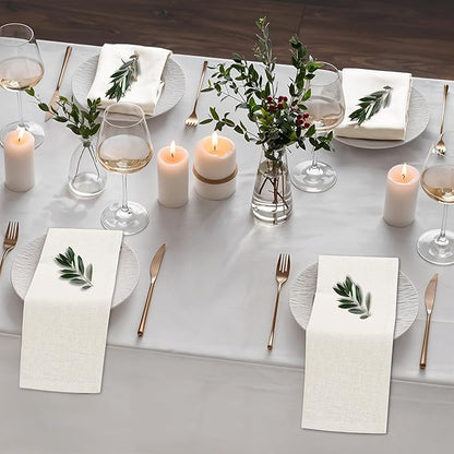Ruvanti Linen Napkins Set of 12, 18x18 Cloth Napkins, Cotton Linen Blend Napkins Cloth Washable, Soft, Reusable Dinner Napkins for Wedding, Parties, Christmas, Thanksgiving, Everyday Use - Ivory