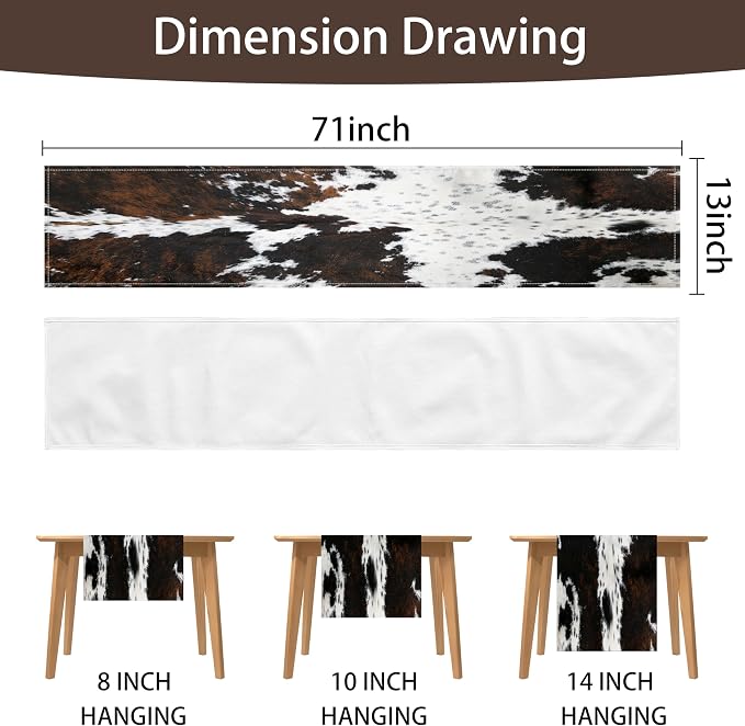 Linen Cow Print Table Runner 13x71 Inch Farmhouse Western Brown Black Cowhide - Image 7