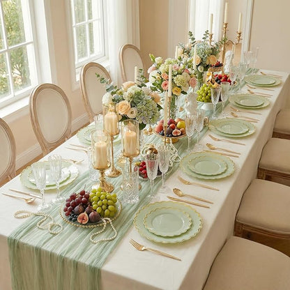 LIYH 100 Sage Green Scalloped Plastic Plates - Image 7