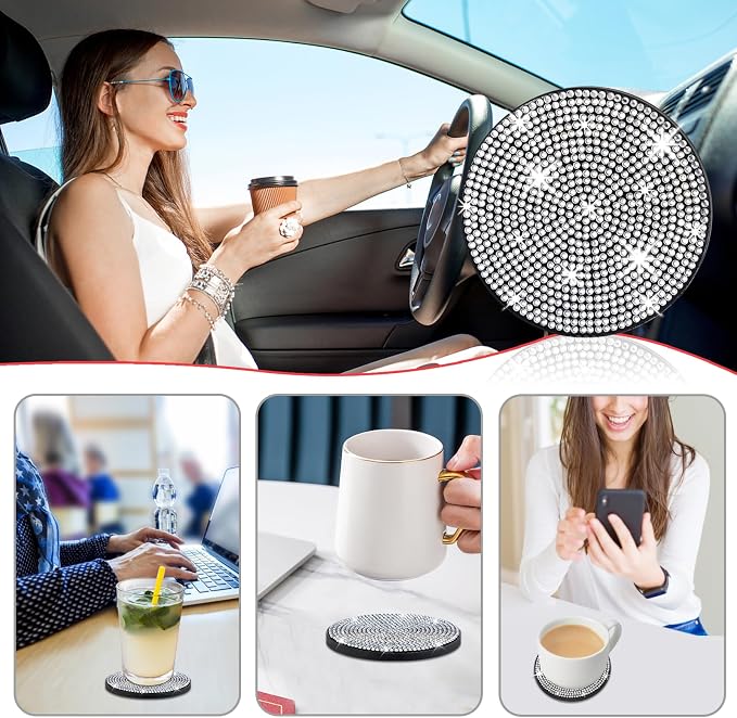 4 Pack Bling Car Coasters, Car Cup Holder Coaster, Rhinestone Coaster - Image 5