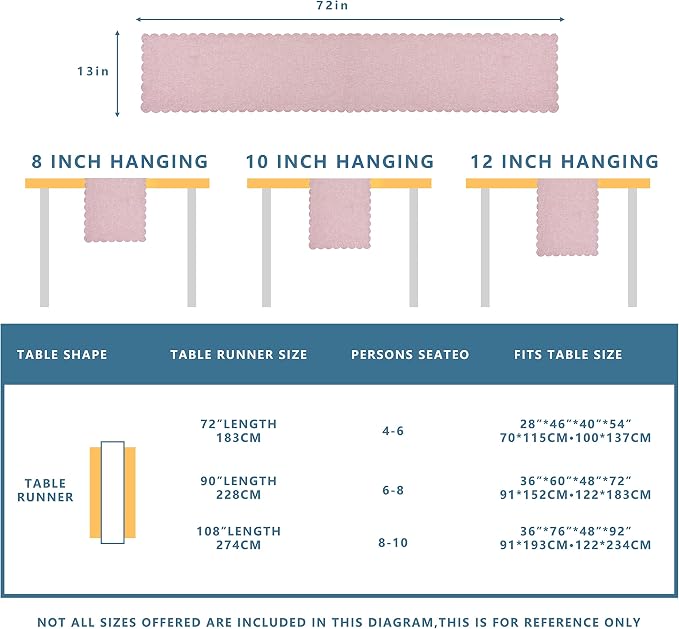 Pink Cotton Table Runner 13 x 72 in Long Farmhouse Scallop Style | Dresser - Image 6