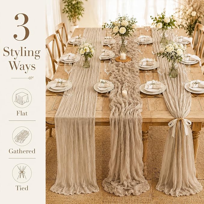 10 Pack Beige Table Runner 10FT Gauze Cheesecloth Table Runner | 21x120 Inch - Image 4