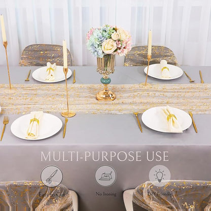 Snowkingdom 2Pcs Gold Gauze Table Runners 10Ft Sheer Chiffon Cheesecloth - Image 6