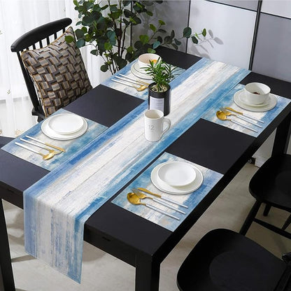 Emvency Table Runner and Placemats Set of 6, Abstract Watercolor Modern | - Image 3