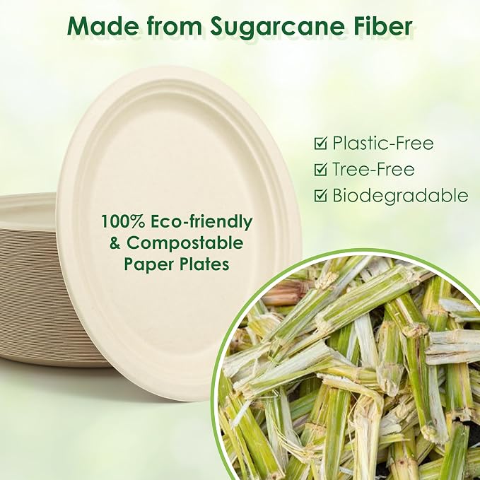 100% Compostable Oval Paper Plates, 12.5Inch 50Pack Disposable Heavy Duty - Image 3